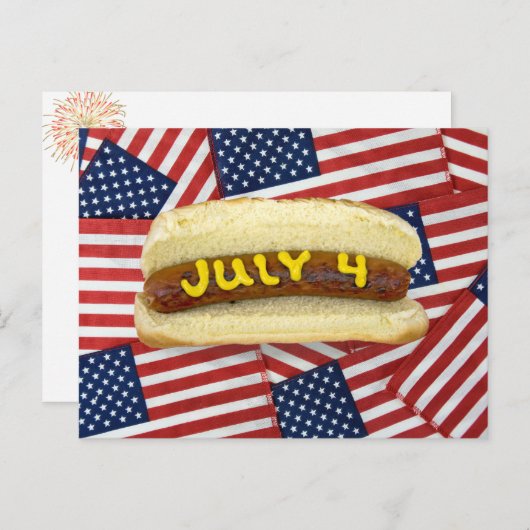 4 juli Hot Dog op Vlaggen Briefkaart (Voorkant / Achterkant)
