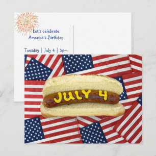 4 juli Hot Dog op Vlaggen Briefkaart