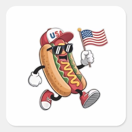 4 juli Hotdog Amerikaanse Onafhankelijkheid 1776 Vierkante Sticker (Voorkant)