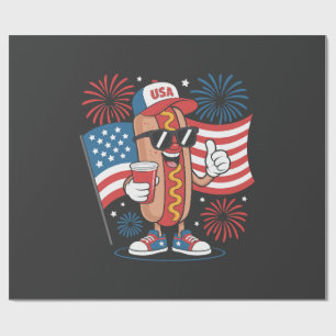 4 juli Hotdog Amerikaanse Vlag Patriottisch Vuurwe Cadeaupapier
