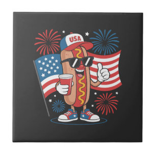 4 juli Hotdog Amerikaanse Vlag Patriottisch Vuurwe Tegeltje