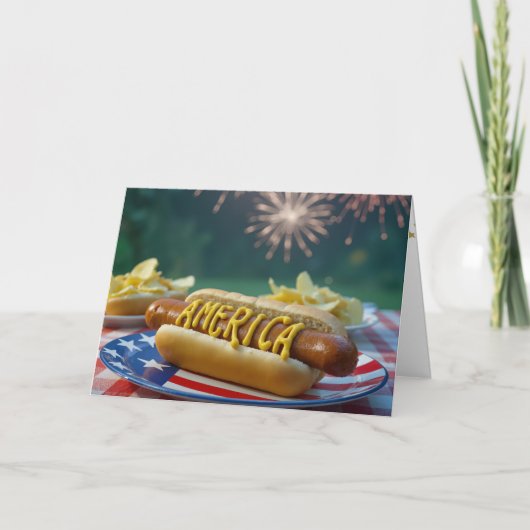 4 juli Hotdog en Vuurwerk Kaart (Voorkant)