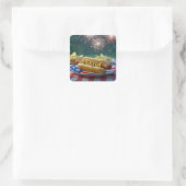 4 juli hotdog en vuurwerk vierkante sticker (Tas)