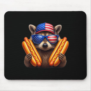 4 juli Hotdog Funny Raccoon Patriottisch Schattige Muismat