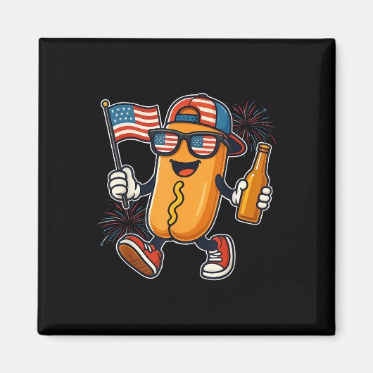 4 juli hotdog grappig vierde juli patriottisch magneet (Voorkant)