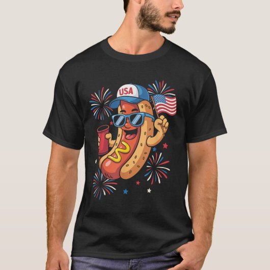 4 juli hotdog grappig vierde juli patriottisch t-shirt (Voorkant)