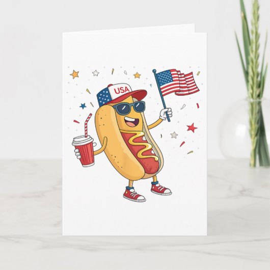 4 juli Hotdog Grappige 4 juli Patriottisch Kaart (Voorkant)