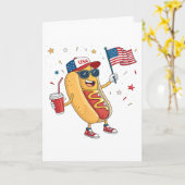 4 juli Hotdog Grappige 4 juli Patriottisch Kaart (Gele Bloem)