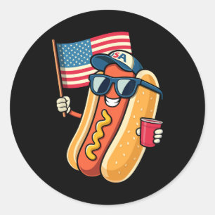 4 juli Hotdog Grappige 4 juli Patriottisch Ronde Sticker