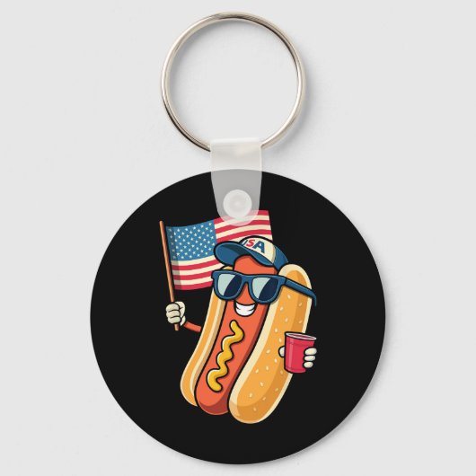 4 juli Hotdog Grappige 4 juli Patriottisch  Sleutelhanger (Voorkant)