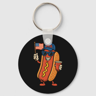 4 juli Hotdog Grappige 4 juli Patriottisch Sleutelhanger