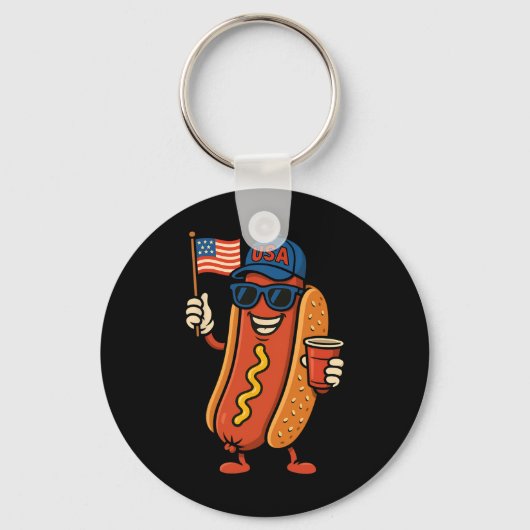 4 juli Hotdog Grappige 4 juli Patriottisch Sleutelhanger (Voorkant)