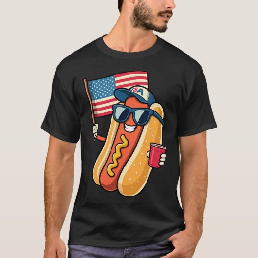 4 juli Hotdog Grappige 4 juli Patriottisch T-shirt (Voorkant)