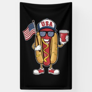 4 juli Hotdog Grappige Patriottische Vlag van de V Spandoek