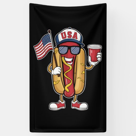 4 juli Hotdog Grappige Patriottische Vlag van de V Spandoek (Verticaal)