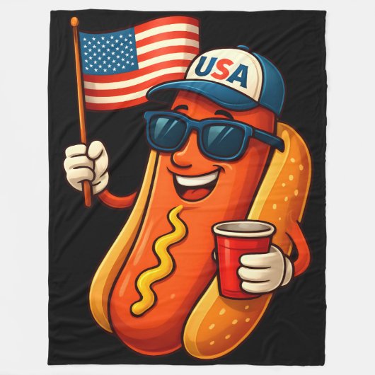 4 juli Hotdog Grappige Patriottische Vlag VS Fleece Deken (Voorkant)