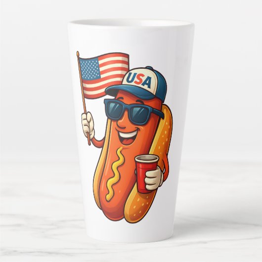 4 juli Hotdog Grappige Patriottische Vlag VS Latte Mok (Voorkant)