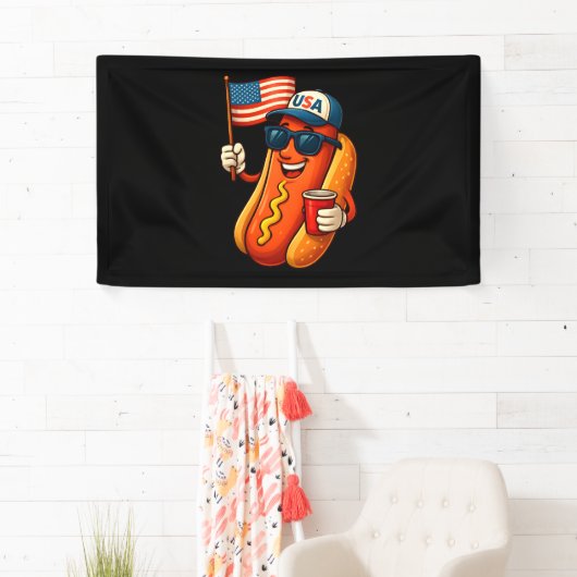 4 juli Hotdog Grappige Patriottische Vlag VS Spandoek (Insitu)