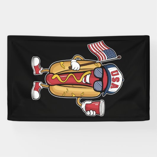 4 juli Hotdog Grappige Patriottische Vlag VS Spandoek (Horizontaal)