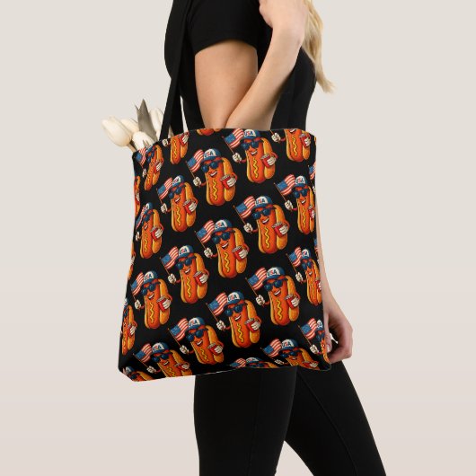 4 juli Hotdog Grappige Patriottische Vlag VS Tote Bag (Dichtbij)