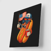 4 juli Hotdog Grappige Patriottische Vlag VS Vierkante Klok (Hoek)
