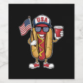 4 juli Hotdog Grappige Patriottische Vlag VS Wijn Etiket (Enkel label)