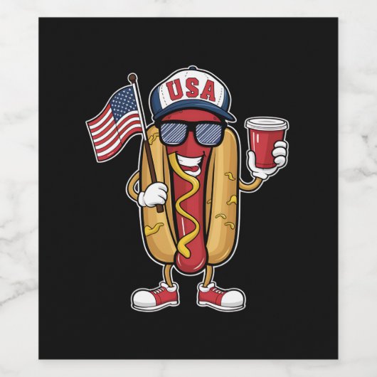 4 juli Hotdog Grappige Patriottische Vlag VS Wijn Etiket (Enkel label)