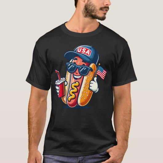 4 juli Hotdog Grappige vierde juli Patriottisch T-shirt (Voorkant)