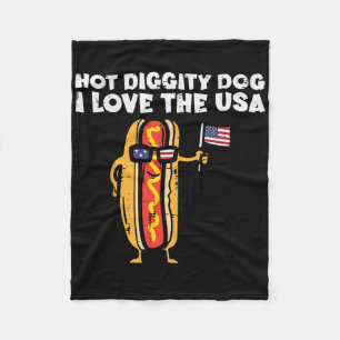 4 juli Hotdog Hot Diggity Dog Patriottische Vrouwe Fleece Deken