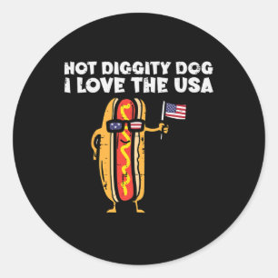 4 juli Hotdog Hot Diggity Dog Patriottische Vrouwe Ronde Sticker