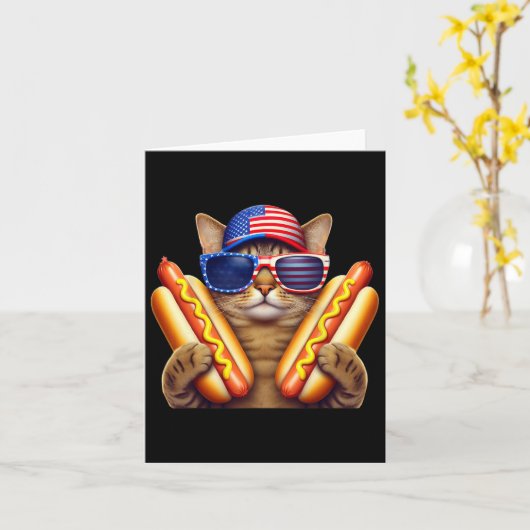 4 juli hotdog kat grappige patriottische kat usa f kaart (Gele Bloem)