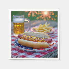 4 juli hotdog met bier en friet servet
