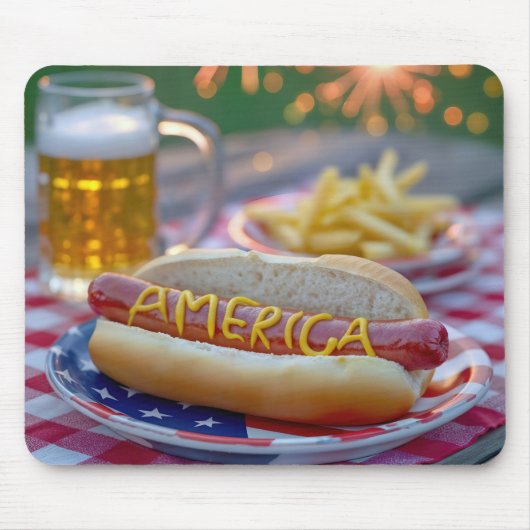 4 juli hotdog met bier muismat (Voorkant)