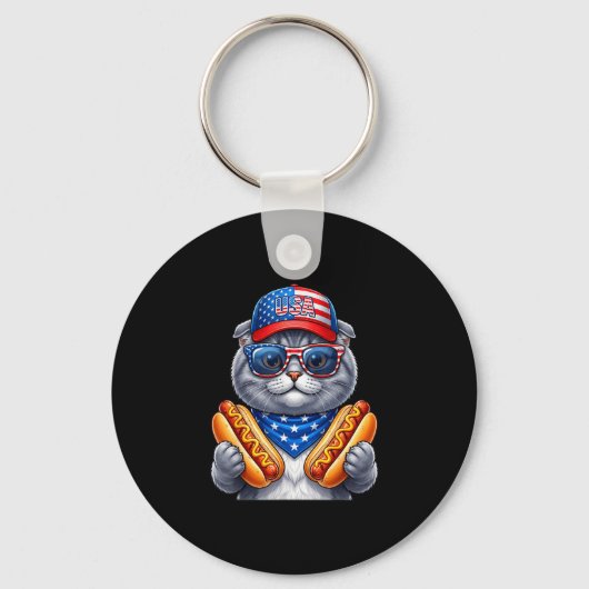 4 juli hotdog Schotse vouw kat grappig Sleutelhanger (Voorkant)