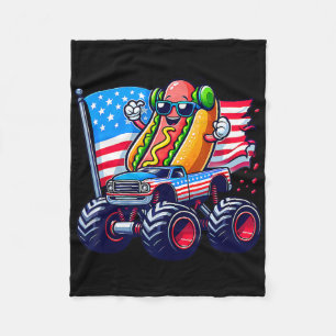 4 juli Hotdog Sungles Monster Truck Amerikaans Fleece Deken