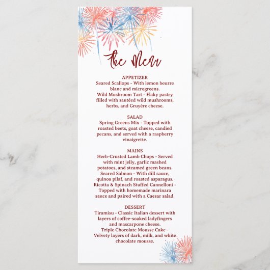 4 juli Huwelijksmenu, Minimalistisch Menu (Voorkant)