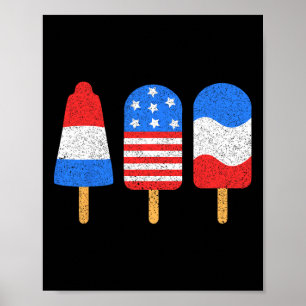 4 juli Ice Pop Red White Blue American Flag Poster