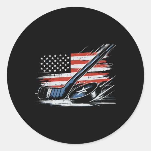 4 juli IJshockeystick Puck US Flag Mannen Boys Ronde Sticker (Voorkant)