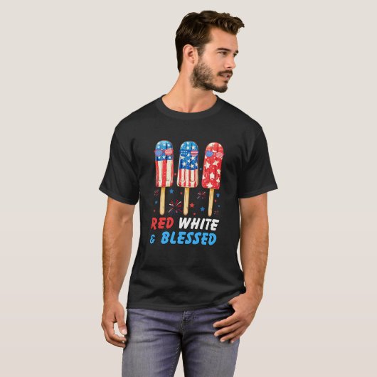 4 juli ijsje, rood wit en gezegend, USA T-shirt (Voorkant volledig)