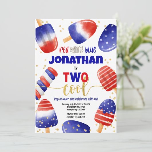 4 juli ijsjes Twee Koel Kind 2e Verjaardag Kaart (Staand voorkant)