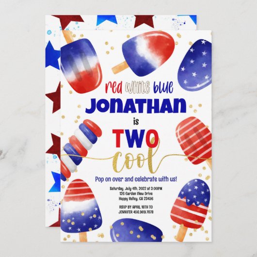 4 juli ijsjes Twee Koel Kind 2e Verjaardag Kaart (Voorkant / Achterkant)