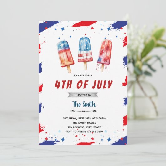 4 juli ijslolly uitnodiging (Staand voorkant)