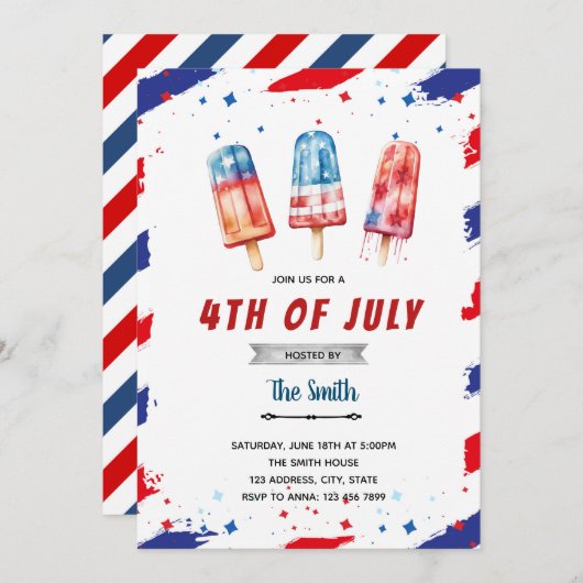 4 juli ijslolly uitnodiging (Voorkant / Achterkant)