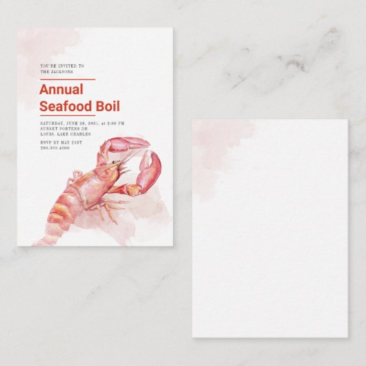 4 juli Jaarlijkse zeevruchten Kook Waterverf Kreef Notitiekaartje (Voorkant / Achterkant)