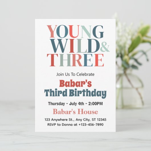 4 juli Jong Wild en Drie Jongen 3e Verjaardag Kaart (Staand voorkant)