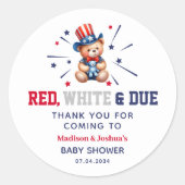 4 juli Jongen Baby shower Beer Dank u Ronde Sticker (Voorkant)