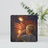 4 juli Jongen die de vlag groet Kaart (Staand voorkant)