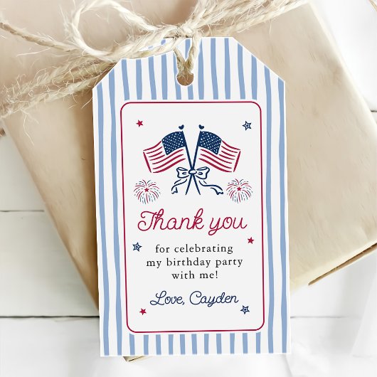 4 juli Jongen Eerste Verjaardag Cadeaulabel