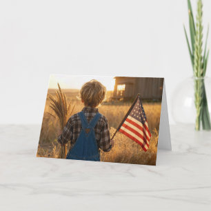 4 juli-jongen met Amerikaanse vlag en tarwe Kaart