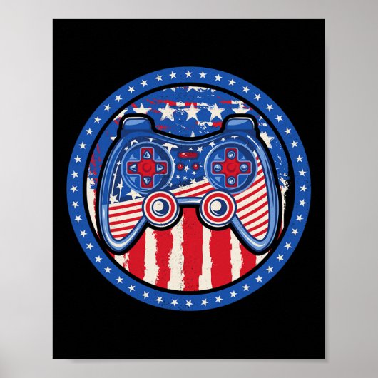 4 juli Jongens Amerikaanse vlag Video Game Control Poster (Voorkant)